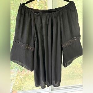 NWT Black off the shoulder lace elbows and bell sleeves. Ruched neck to shoulder